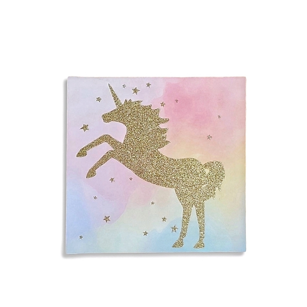 Unicorn Canvas Print 13x13" Pastel & Gold Glitter Wall Art Girl's Room Decor EUC